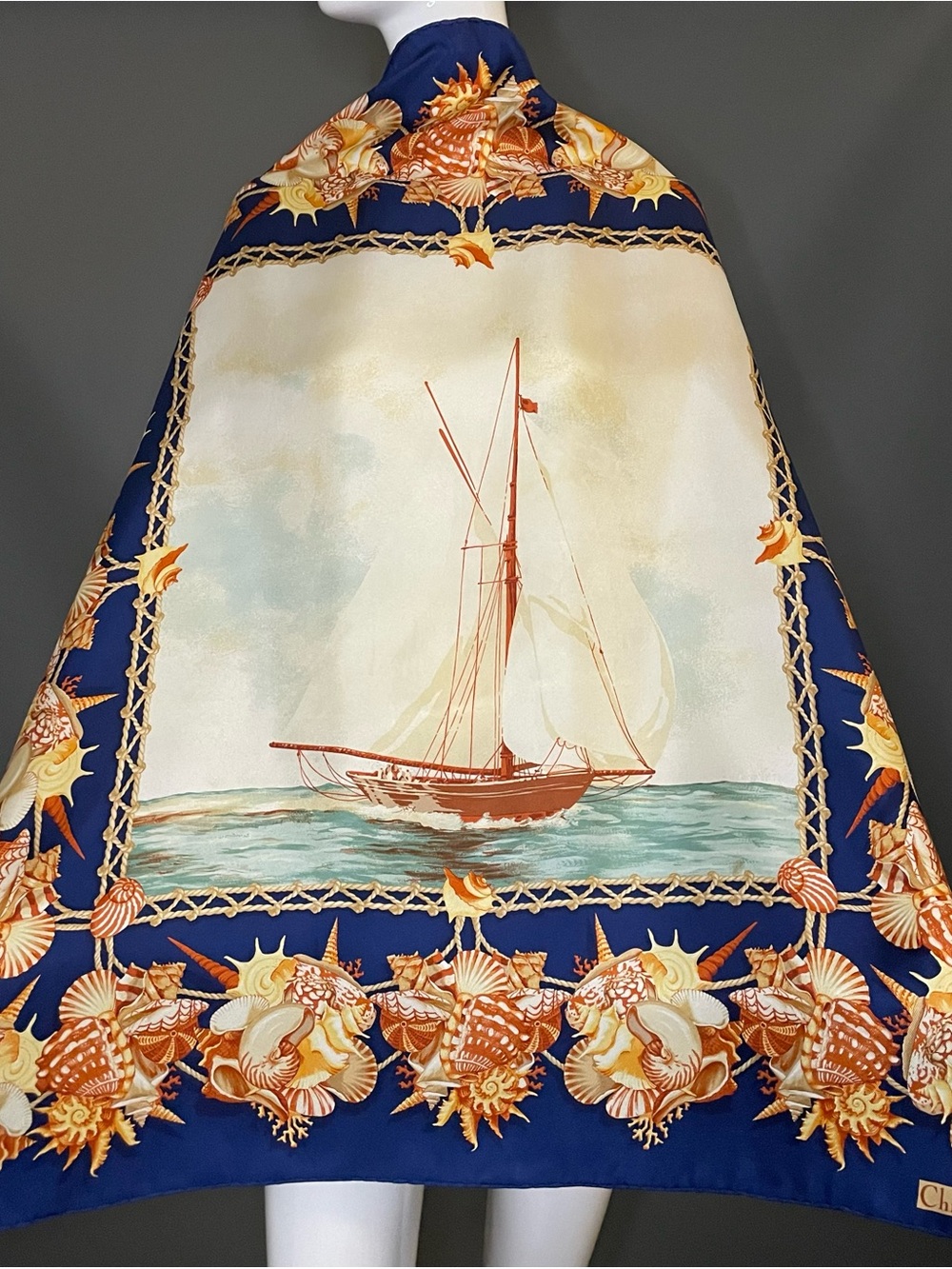 Beautiful Christian Dior Silk Scarf Sailing Sailboat 34 In Excellent Condition